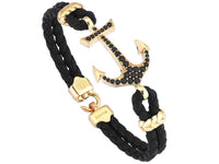 Atolyestone Bracelet - 18K YELLOW GOLD ANCHOR BLACK LEATHER