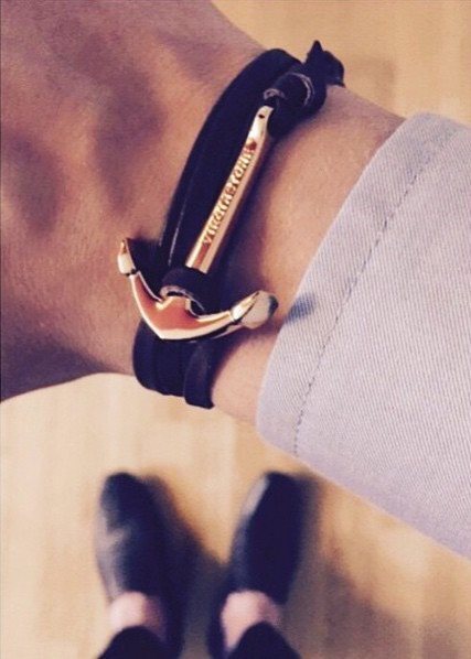 Virginstone Bracelet - Anchor Bracelet Black leather / Gold