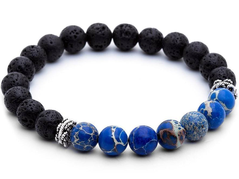 Bracelet - 925K SILVER BLUE JASPER MATT ONYX