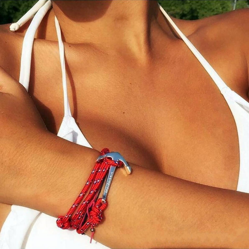 Bracelet - Anchor Bracelet Red + Silver